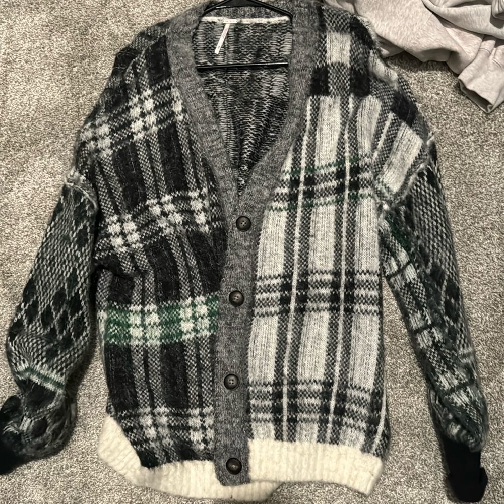 free people green & black cardigan